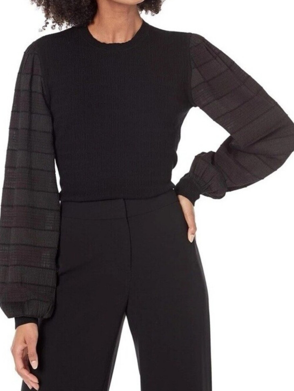 Club Monaco Black Woven Sheer Balloon Bandage Sleeve Women's Blouse | Size M